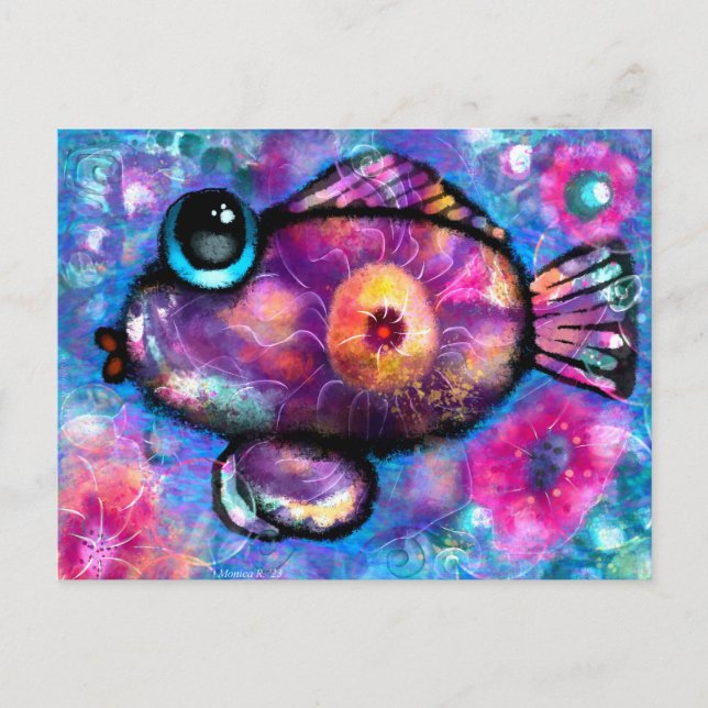 Postcard - Whimsical Abstract Fish Art Print (Front)
