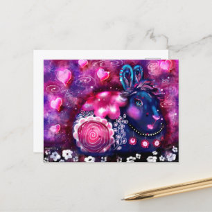 Postcard - Whimsical Rabbit 'Glamour Bunny' Pink