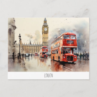 Postcard with Big Ben and red bus in London