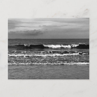 Postcard with black and white photo of the ocean