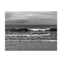 Postcard with black and white photo of the ocean