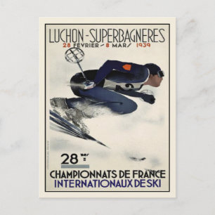 Postcard with Cool Ski Poster from France