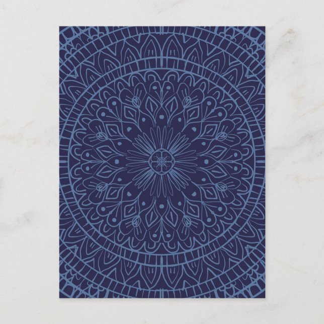 Postcard with deep blue mandala design (Front)