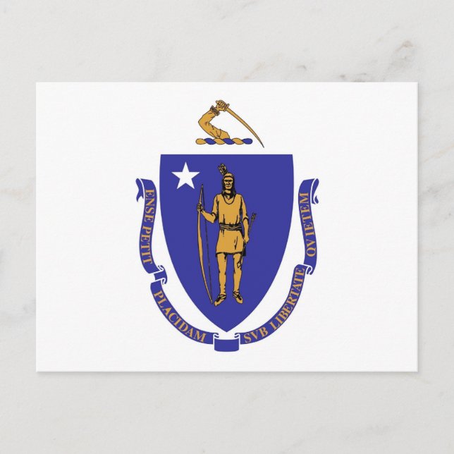 Postcard with Flag of Massachusetts State - USA (Front)