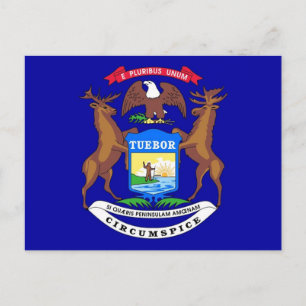 Postcard with Flag of Michigan State - USA
