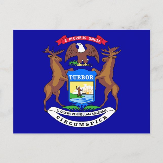 Postcard with Flag of Michigan State - USA (Front)