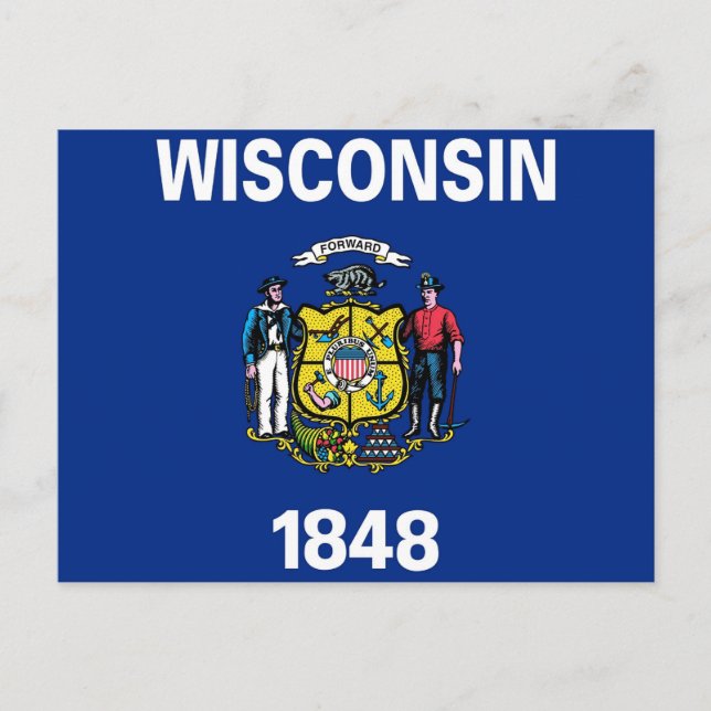 Postcard with Flag of Wisconsin State - USA (Front)