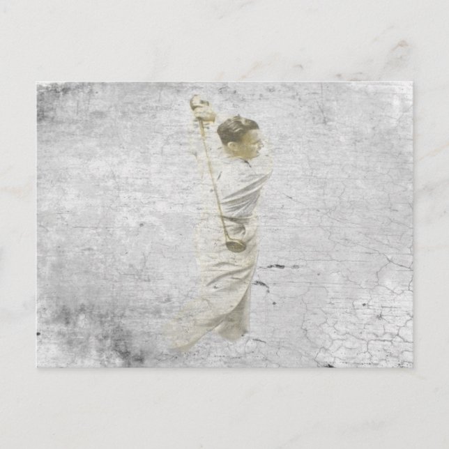 Postcard with Golden Golfer Charcoal Drawing (Front)