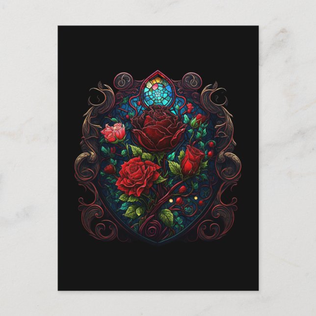 Postcard with Gothic Inspired Heart and Flowers (Front)