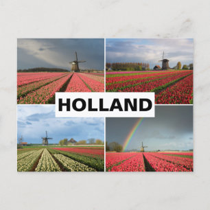 Postcard with Holland in spring mill collage