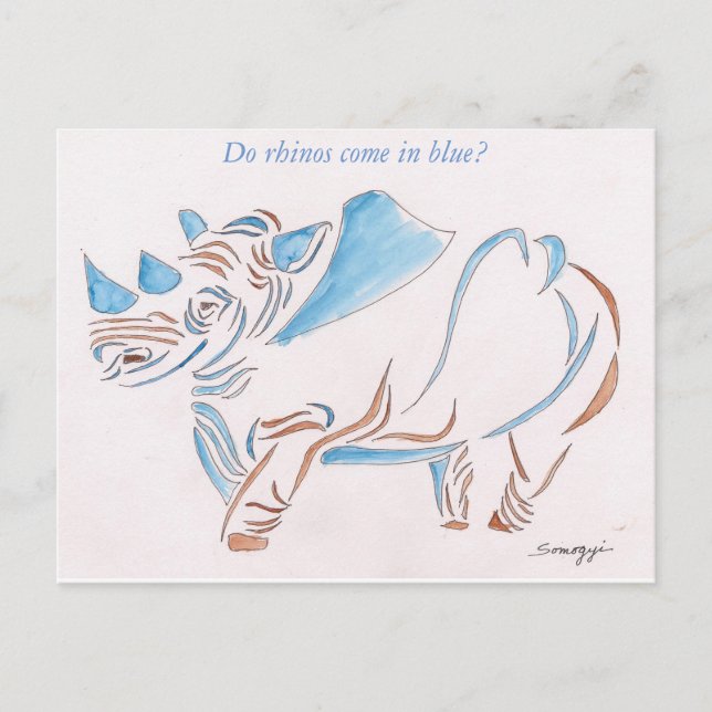 Postcard with original art of stylized rhino (Front)