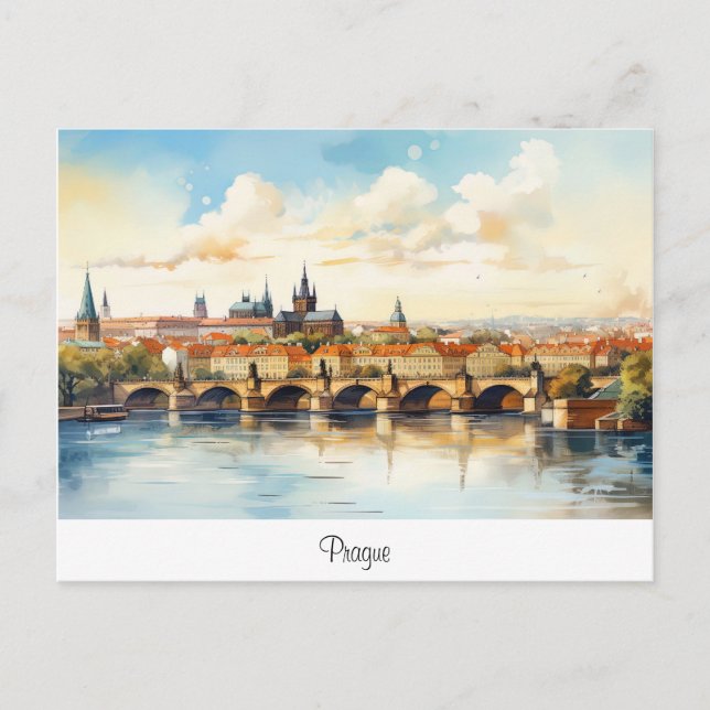 Postcard with Prague, painted landscape. (Front)