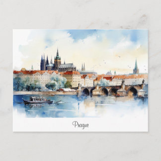 Postcard with Prague, painted landscape.