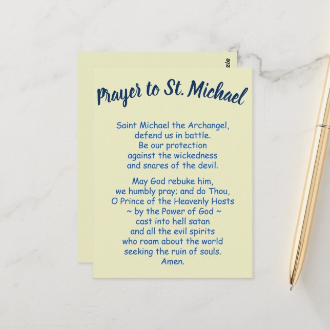 Postcard with Prayer to Saint Michael Customizable (Front/Back In Situ)