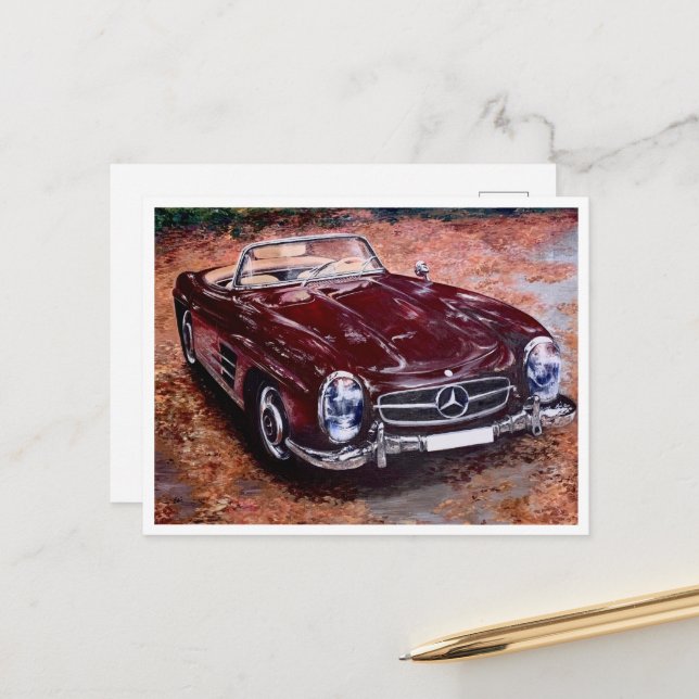 Postcard with Retro Vintage Black Car Painting (Front/Back In Situ)