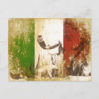 Postcard with Statue on Vintage Italian Flag