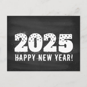 Postcard with text of 2025 on chalkboard. New year