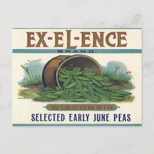 Postcard with Vintage Crate Label Print with Peas (Front)