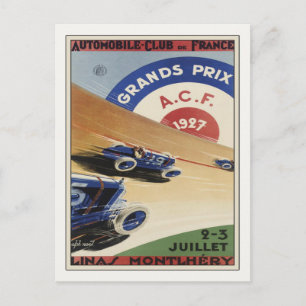 Postcard With Vintage Grand Prix Ad Poster Print
