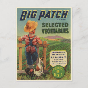 Postcard with Vintage Print of Young Kid and Dog