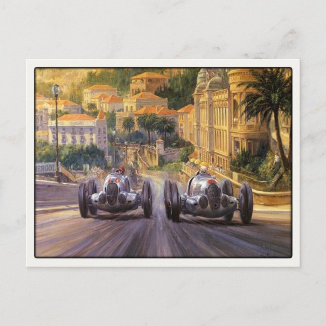Postcard With Vintage Racing Cars Competing (Front)