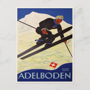 Postcard with Vintage Ski Resort Print