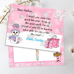 Postcards from Santa: Cute Snowman<br><div class="desc">Pretty snowflakes,  cute snowman and a festive bunny personalized letter from Santa Claus on the front. The back has a place for your child to write their Christmas wish list.</div>