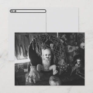 Postcrossing - Black & White Creepy Halloween Doll Postcard