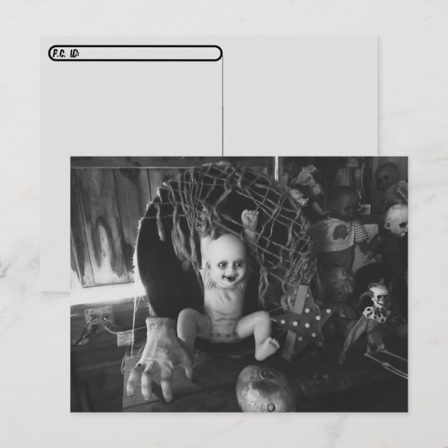 Postcrossing - Black & White Creepy Halloween Doll Postcard (Front/Back)