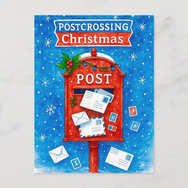 Postcrossing Christmas Watercolor Mailbox Postcard (Front)