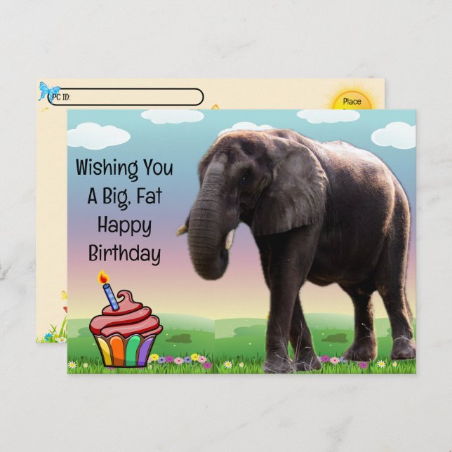 Postcrossing Fun Elephant Birthday Postcard (Front/Back)