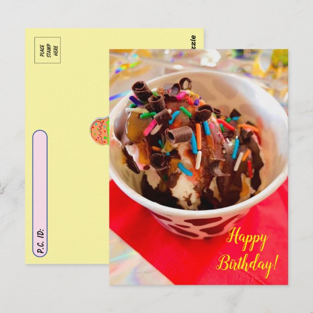 Postcrossing Ice Cream Sundae Birthday Postcard (Front/Back)