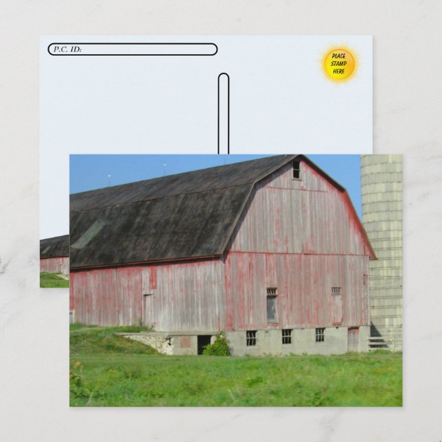 Postcrossing - Old Red Barn and Silo Postcard (Front/Back)
