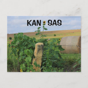 Poste en pierre du Kansas avec carte postale Sunfl