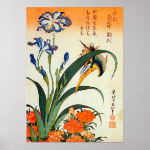 Poster ア ヤ に ワ カ Iris et Kingfisher, Hokusai, Ukiyo-e