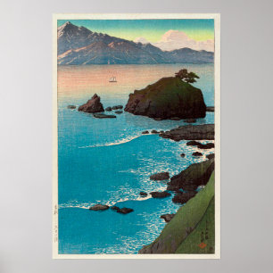 Poster 久手の浜, Kude Beach in Wakasa, Hasui Kawase, Woodcut