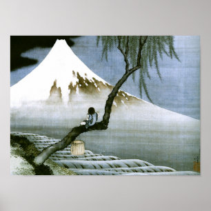 Poster 北 斎 Boy & Mt Fuji Art
