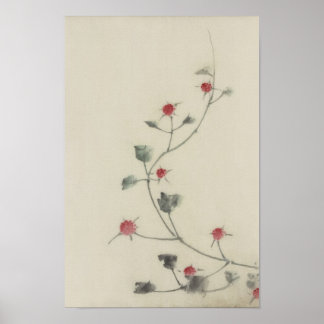 Poster 北 斎 fleurs rouges sur la vigne Hokusai