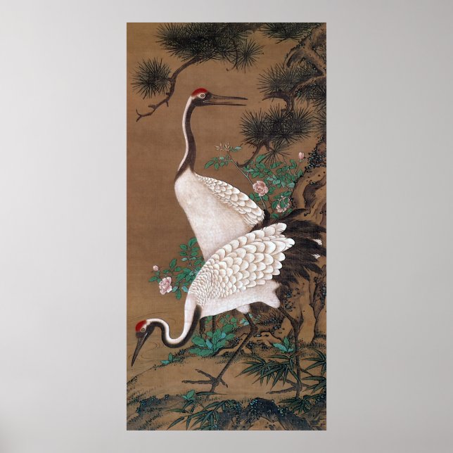 Poster 双 鶴 図, 渡 辺 石 Grues, Watanabe Shuseki (Devant)