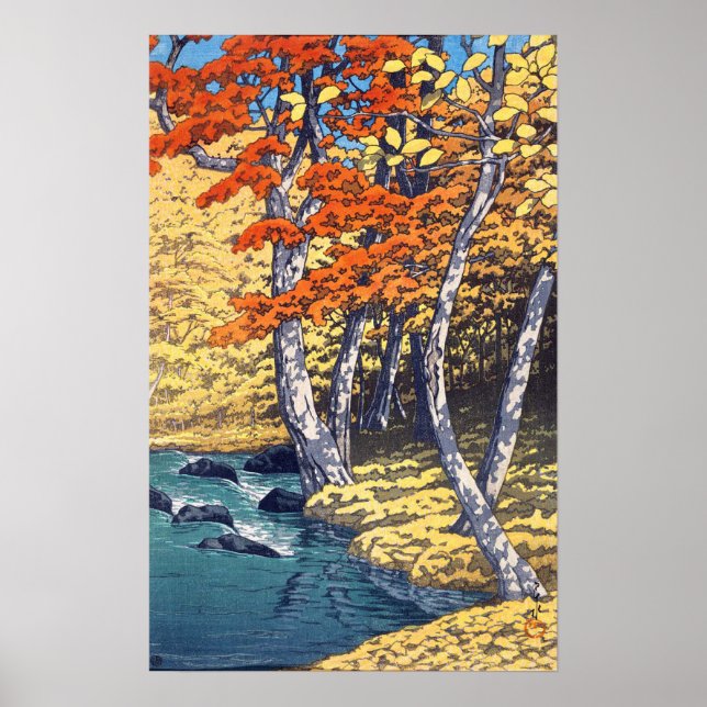 Poster 奥 入 瀬 秋, Automne à Oirase, Hasui Kawase, Coupe du  (Devant)
