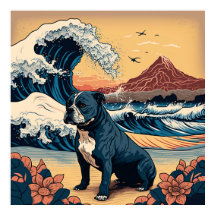 日本の伝統的なヴィンテージデザインを使用したアート作品　フレンチブルドッグ犬