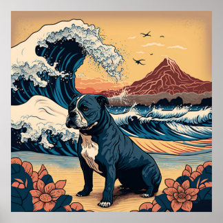 POSTER 日本の伝統的なヴィンテージデザインを使用したアート作品　フレンチブルドッグ犬