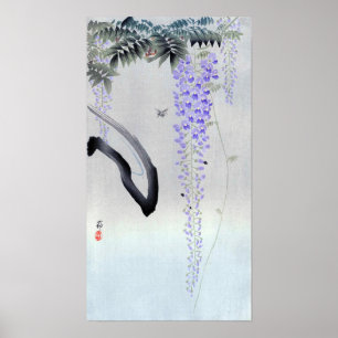 Poster 藤 の 花, 邨 Flower Wisteria, Ohara Koson, Bois