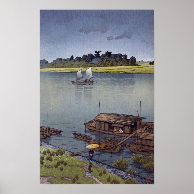Poster 雨 の 荒 川, 川 巴 Pluie D'Été, Arakawa, Hasui Kawase (Devant)