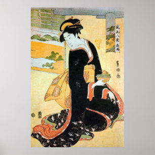Poster 黒 い 着 の 女, 豊 Femme  de Black Kimono, Toyokuni