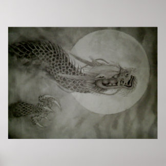Poster 龍　水墨画　dragon　poster　月　moon