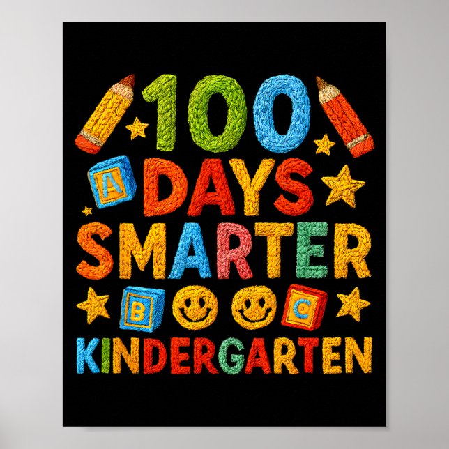 Poster 100 Days Smarter Kindergarten Milestone School Ach (Devant)