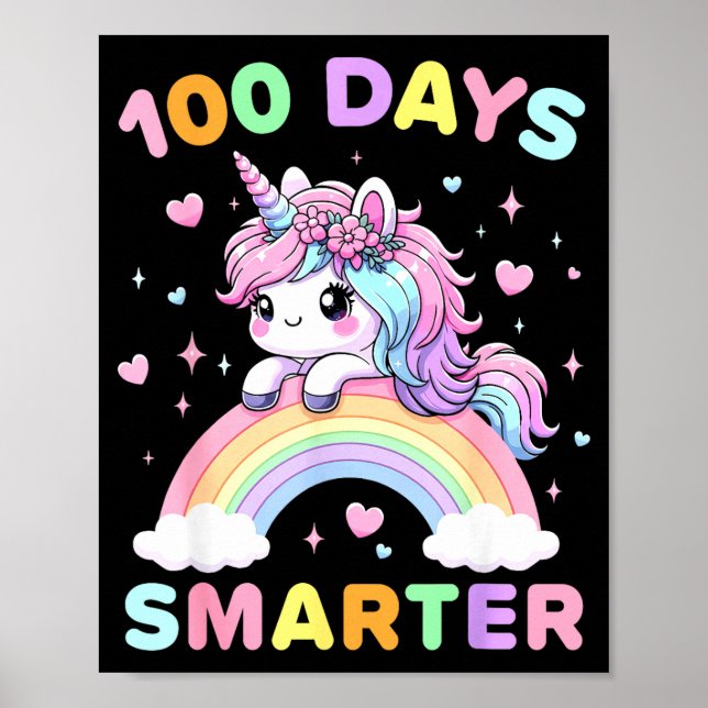 Poster 100 Days Smarter Unicorrn 100th Day Of School Kids (Devant)