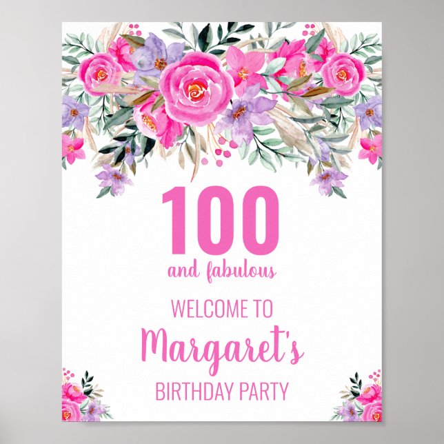 Poster 100 et fabuleuse fête d'anniversaire rose (Devant)