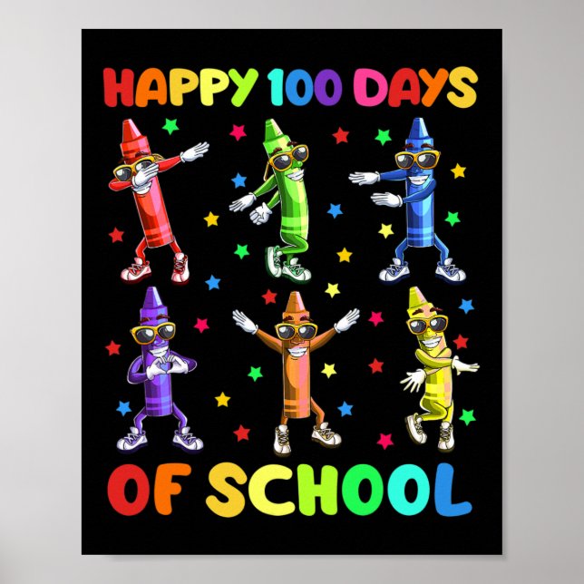 Poster 100 Jours De Crayons Scolaires Dansant Le 100E Jou (Devant)